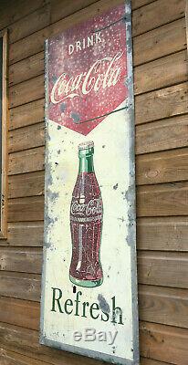 Vintage COCA COLA Tin Plate Advertising Sign by N. L. COWLING 18x52 1950s 60s