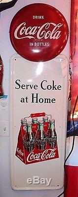 Vintage COKE TIN VERTICAL Sign DRINK COCA-COLA IN BOTTLES Diner Collectible