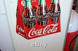 Vintage COKE TIN VERTICAL Sign DRINK COCA-COLA IN BOTTLES Diner Collectible