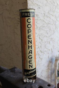 Vintage COPENHAGEN Display Tube Store Advertisement Holder Sign Tin Dispenser