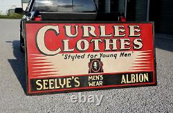 Vintage CURLEE CLOTHES Mens Wear Tin Sign Top Hats Suits Albion wood frame 8ft