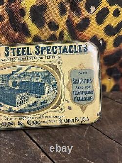 Vintage C. 1890 T. A. Wilson & Co Interchangeable Steel Spectacles Tin Can Sign