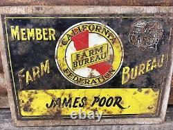 Vintage California Farm Bureau Metal Sign Primitive Farm Sign Antique Tin 9x13