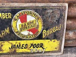 Vintage California Farm Bureau Metal Sign Primitive Farm Sign Antique Tin 9x13