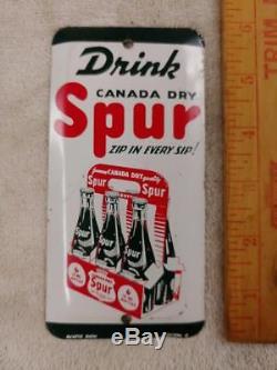 Vintage Canada Dry'spur' Soda Tin Litho Door Push Scioto Sign With 6-pack-6x3