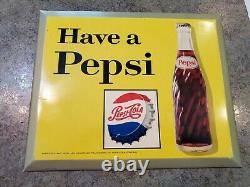 Vintage Cardboard & Metal Tin Soda Sign HAVE A PEPSI M-239 USA 9 x 11