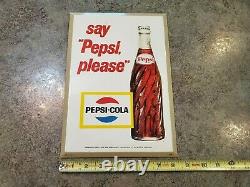 Vintage Cardboard & Metal Tin Soda Sign SAY PEPSI, PLEASE M-239 USA 8.25 x 12