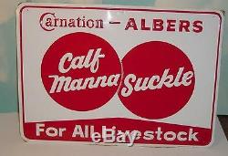Vintage Carnation Calf Manna Suckle Livestock Embossed Tin Sign! Never Used