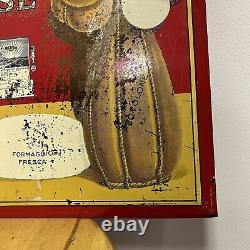Vintage Charles Cuomo Cheese Tin Over Cardboard Advertising Sign