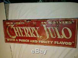 Vintage Cherry Julo Soda Tin Sign 9 x 27 (Maywood IL)