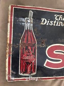 Vintage Cherry Squeeze Tin Tacker Soda Drink Cola Sign Advertising