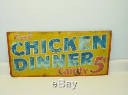 Vintage Chicken Dinner Candy 5 cent Sign, Tin, Original