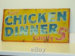 Vintage Chicken Dinner Candy 5 cent Sign, Tin, Original