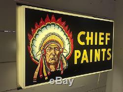 Vintage Chief Paints Lighted Sign KILLER Light Not Porcelain Tin Metal FAST SHIP