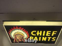 Vintage Chief Paints Lighted Sign KILLER Light Not Porcelain Tin Metal FAST SHIP