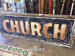 Vintage Church Sign Large Antique Tin Sign