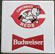 Vintage Cincinnati Reds Budweiser Beer Metal Tin Stout Sign 22x22 Mlb 1990