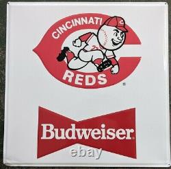 Vintage Cincinnati Reds Budweiser Beer Metal Tin Stout Sign 22x22 MLB 1990