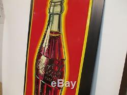 Vintage Coca Cola 1950's Shimmer Bottle Painted Tin Sign