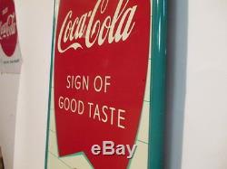 Vintage Coca Cola 1959 Sign Of Good Taste 18 X 54 Painted Tin Sign Near Mint