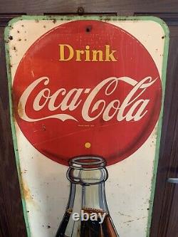 Vintage Coca-Cola Bootle Cap Vertical Tin Embossed Sign