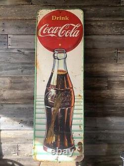 Vintage Coca-Cola Bootle Cap Vertical Tin Embossed Sign