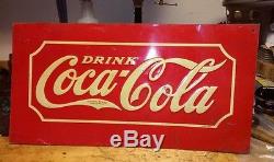 Vintage Coca Cola Embossed Tin 1934 Rare 23x12 sign off machine/cooler