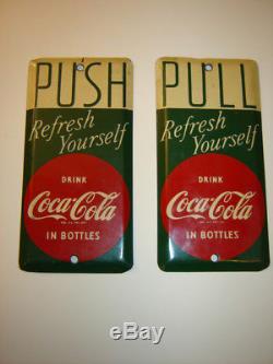 Vintage Coca Cola Push Pull Door Set Tin Door Signs