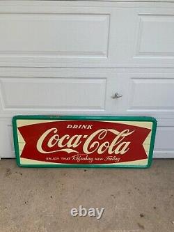 Vintage Coca-Cola Refreshing New Feeling Fishtail Tin Sign Robertson