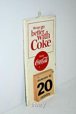 Vintage Coca Cola Things Go Better with Coke Advertising Tin Sign Calendar 1982