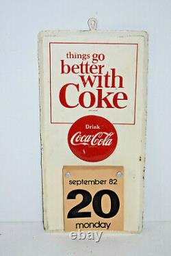 Vintage Coca Cola Things Go Better with Coke Advertising Tin Sign Calendar 1982