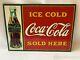 Vintage Coca-cola Tin Metal Advertising Sign Ice Cold Coca Cola Sold Here