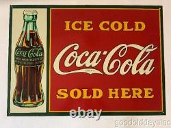 Vintage Coca-cola Tin Metal Advertising sign Ice Cold Coca Cola Sold Here