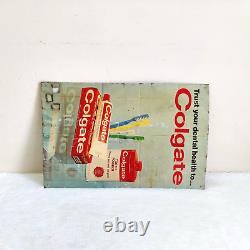 Vintage Colgate Tooth Paste Powder Brush Advertising Tin Sign Board Rare S54