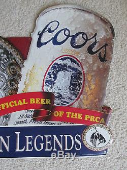 Vintage Coors Beer Pro Rodeo Cowboy Association PRCA Bar Sign Man Cave Tin Metal