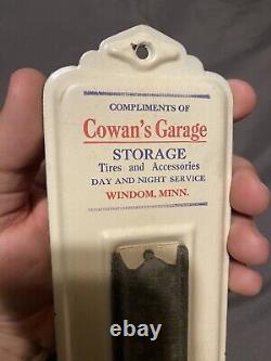 Vintage Cowan Garage Windom Minn Thermometer tin sign tire service