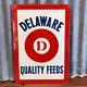 Vintage Delaware Quality Feed Metal Tin Sign Advertising Farm Animals