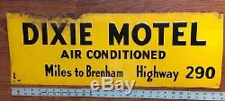 Vintage DIXIE MOTEL Tin Metal SIGN BRENHAM Texas Hwy 290 F & F EDWARDS Dallas TX