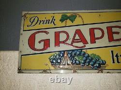Vintage DRINK GRAPE OLA Tin Advertising SIGN 35x12