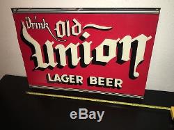 Vintage DRINK OLD UNION LAGER BEER Tin Metal BAR Sign NEW ORLEANS Antique Brew