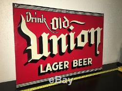 Vintage DRINK OLD UNION LAGER BEER Tin Metal BAR Sign NEW ORLEANS Antique Brew