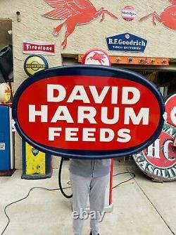 Vintage David Harum Feed Tin Embossed Farm Metal advertising sign Barn Large Nos