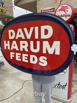 Vintage David Harum Feed Tin Embossed Farm Metal advertising sign Barn Large Nos