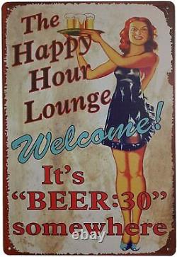 Vintage Decor Metal Tin Sign It's Beer The Happy Hour Lounge Welcome Bar Cafe