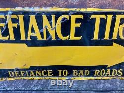 Vintage Defiance Tires Sign Antique Gas Sign Tin Tacker Gasoline Oil 9x19