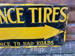 Vintage Defiance Tires Sign Antique Gas Sign Tin Tacker Gasoline Oil 9x19