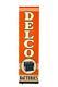 Vintage Delco Batteries Huge Tin Sign On A Wooden Frame, 70.5 Inches Tall By 18