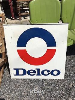 Vintage Delco Double Sided Tin Sign Logo NIC
