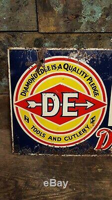 Vintage Diamond Edge Tools Embossed Tin Tacker Advertising Sign