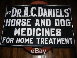 Vintage Dr. A. C. Daniels Horse Dog Tin Medicine Embossed Metal Sign Early 1900's